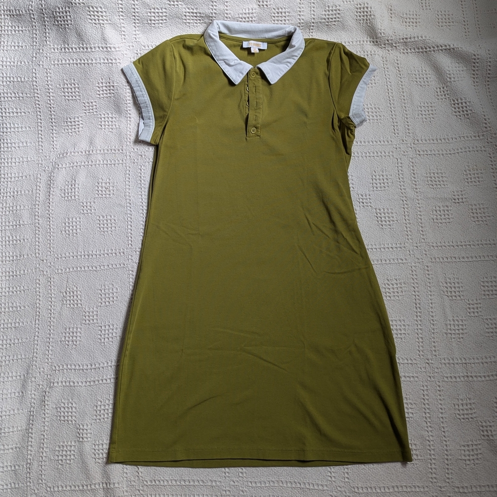 jo west olive green polo collar shirt dress